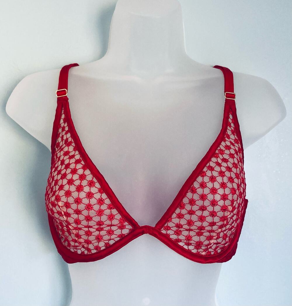 Victoria's Secret Bra Unlined NWOT Red Semi Sheer 36C Valentine's